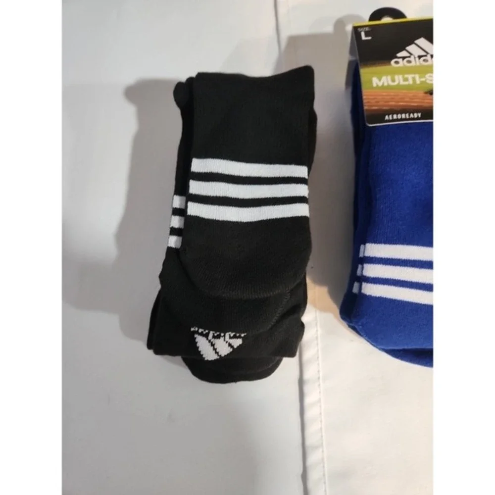 6 PAIR 3 PACKS ADIDAS MULTI‎ SPORT OVER THE CALF COMPRESSION SOCKS LARGE BLACK